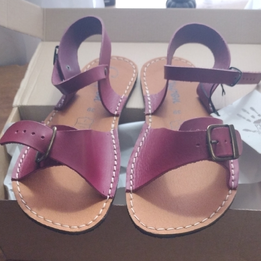 NWT Crupon Mida Marsala Handmade Leather Barefoot Sandals with Buckle